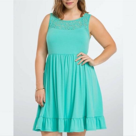 Torrid teal lace trimmed knit ruffled midi dress size 00 size 10 medium‎ - Picture 10 of 10
